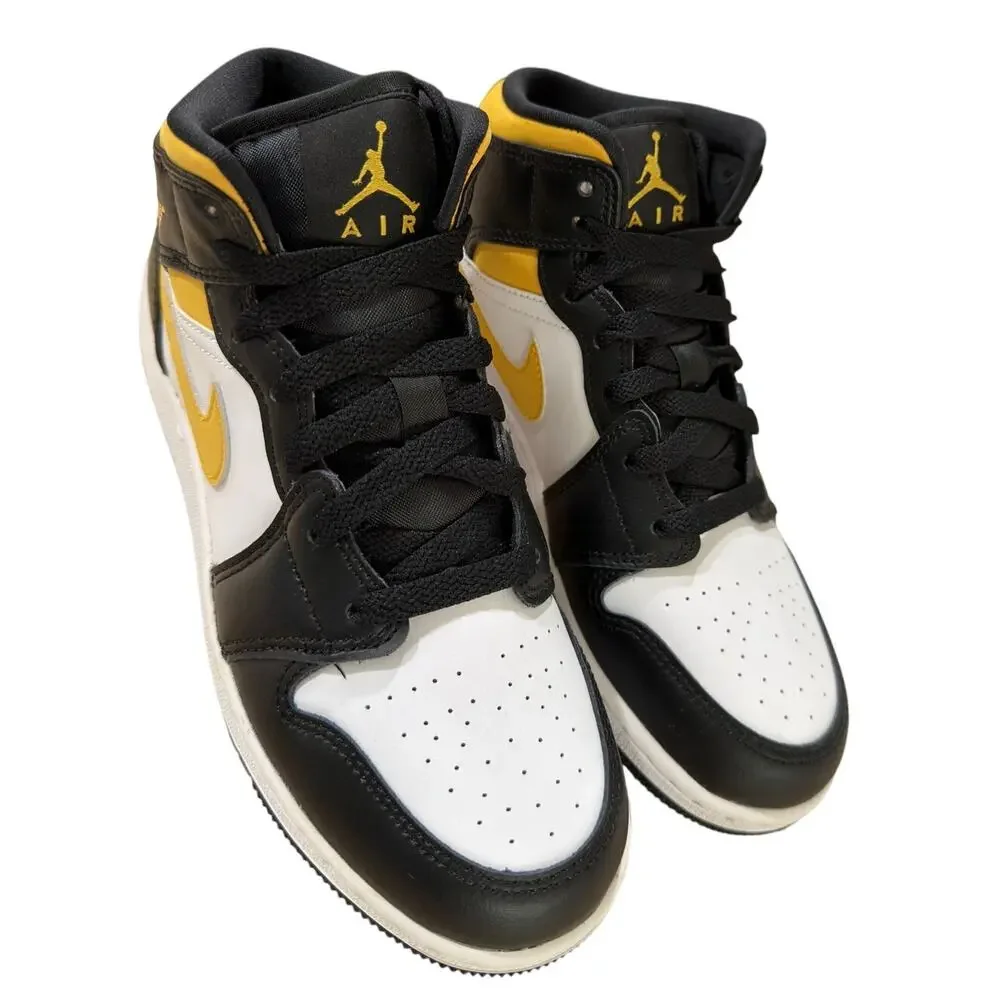 NEW Air Jordan 1 Mid-Top Sneaker White/Pollen-Black Size 4.5Y